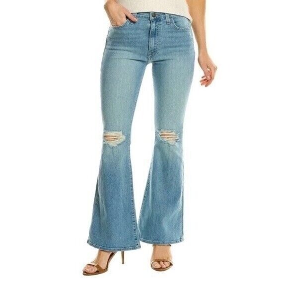 NWT Hudson Heidi Nadia High Rise‎ Distressed Flare Jeans in Blue Size 24 - Picture 1 of 12